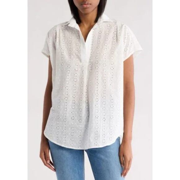 French Connection Summer White Eyelet Short Sleeved Oversized Tunic Top Sz 2 NWT - Picture 11 of 13